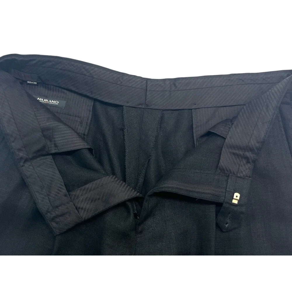 vtg Y2K Murano 40x30 Black 100% Linen Pants Trousers Pleated Relaxed High Waist